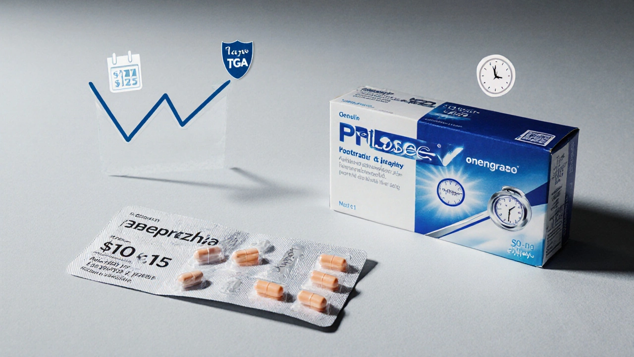 Side‑by‑side comparison of cheap generic vs brand Prilosec tablets highlighting savings.