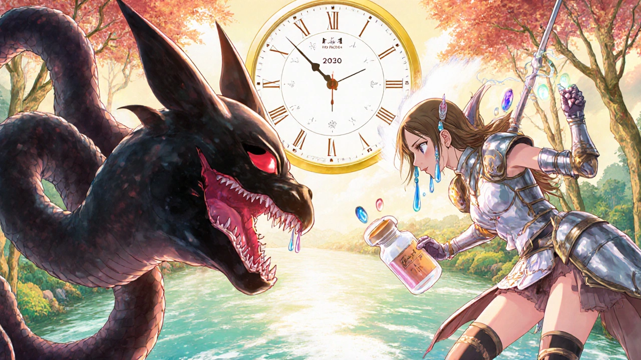 A vaccine warrior battles a serpentine virus inside a glowing liver, with tears turning into protective shields as time ticks to 2030.