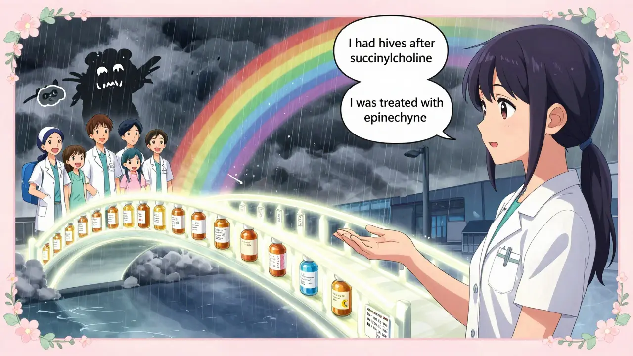 A glowing bridge of medical information connects a patient to healthcare workers, symbolizing clear communication before surgery.