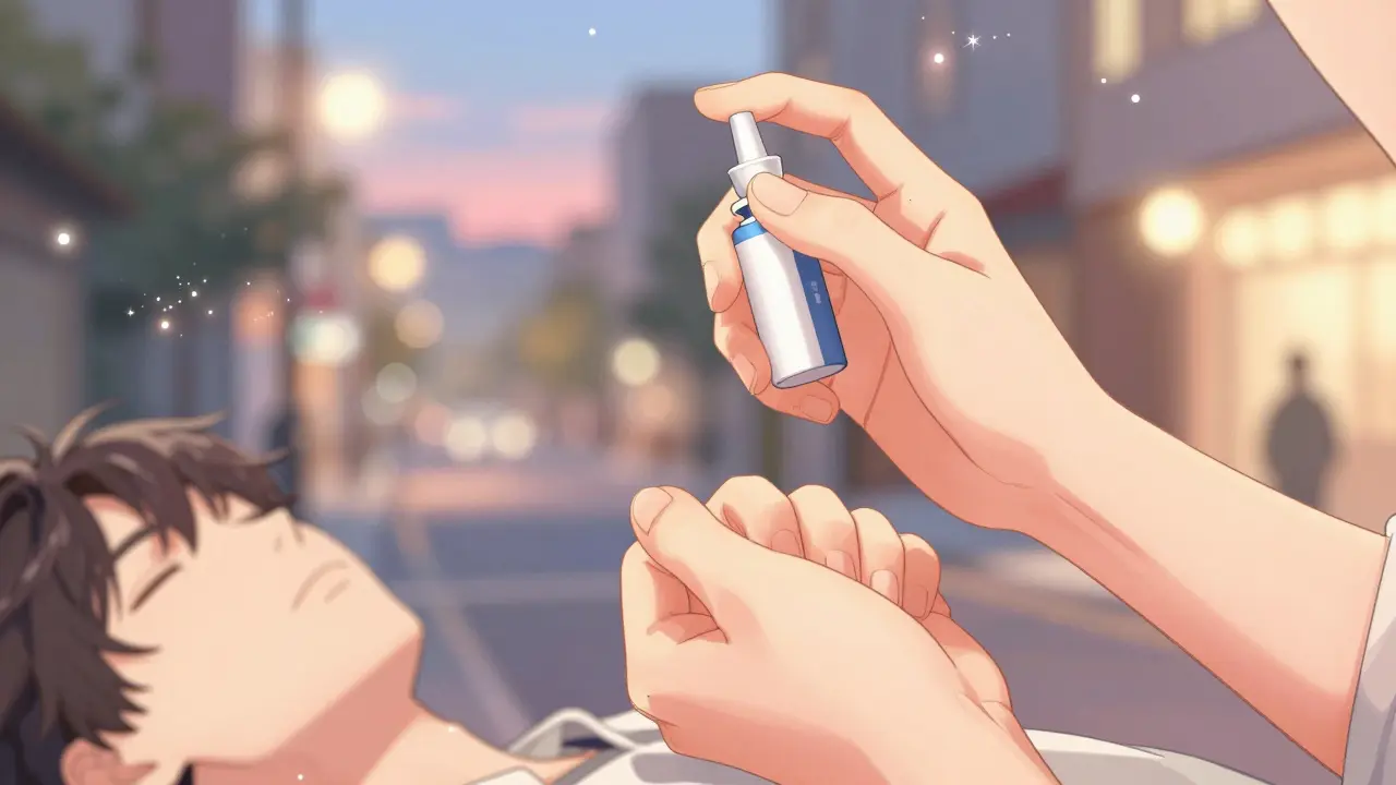 Shoujo manga scene of a person administering Naloxone to an unconscious friend.