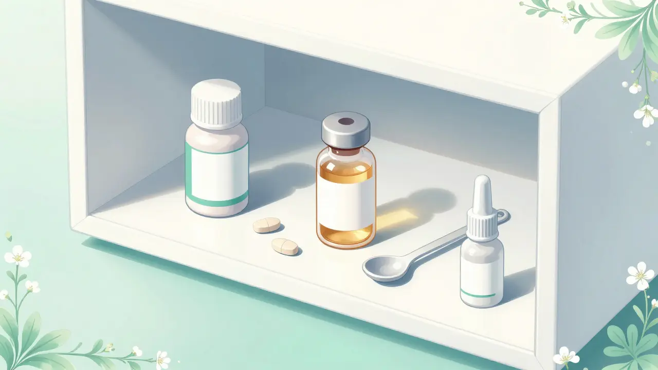 Various medical formulations including tablets and eye drops in shoujo manga style
